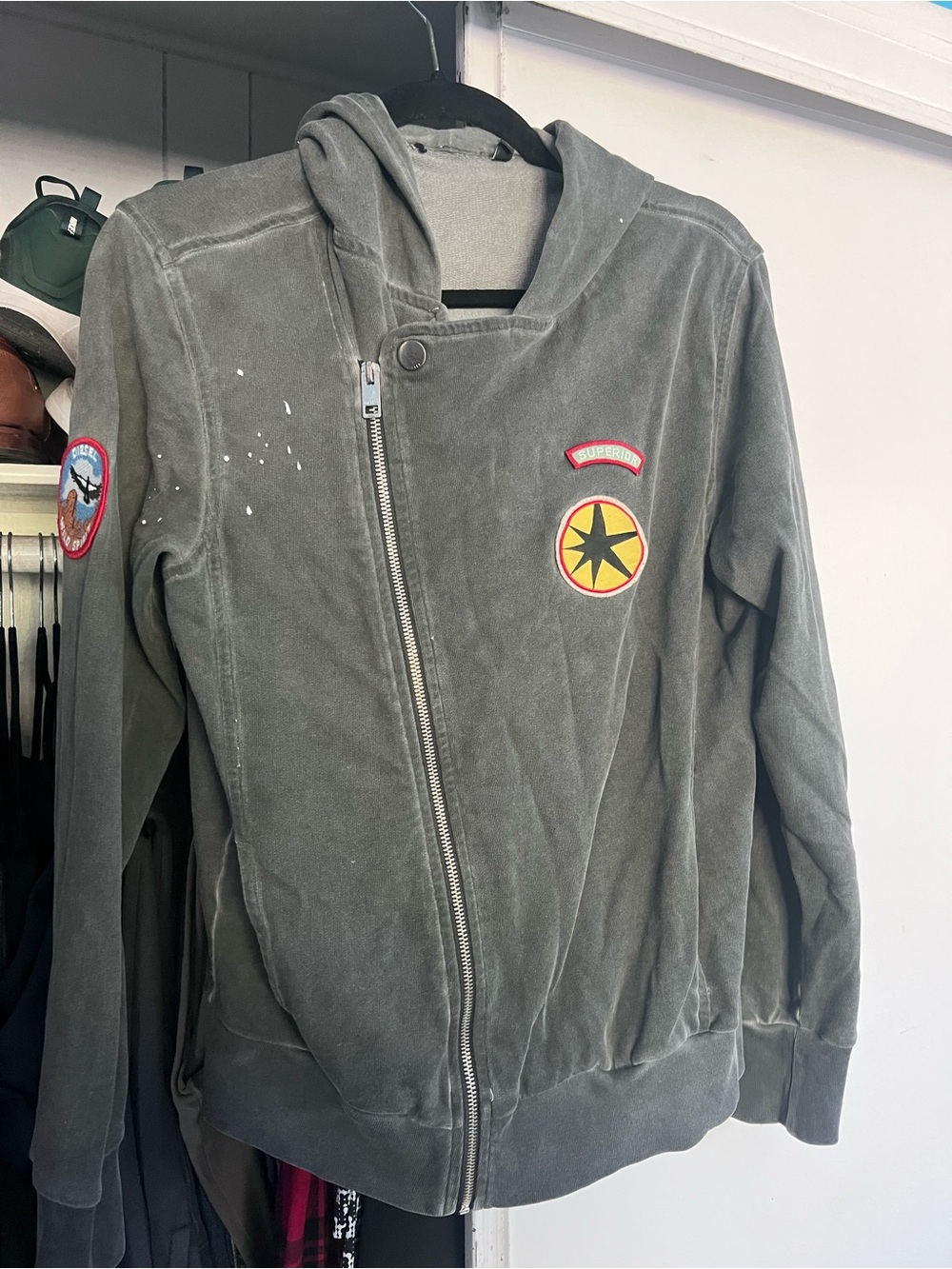 Kids Hooded Zip-Up Jacket with Star Patch - Gray